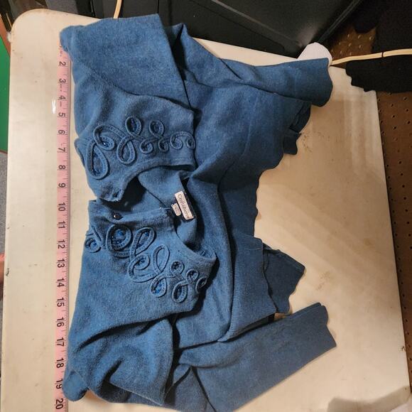 Croft & Barrow Artsy Pima Cotton Cardigan Sz Medium Embroidered Beaded Teal Blue - Picture 7 of 8